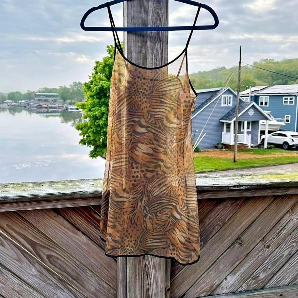 Vintage Mesh Slip Dress Women's Size Medium Tiger Vassarette Lingerie Sheer USA